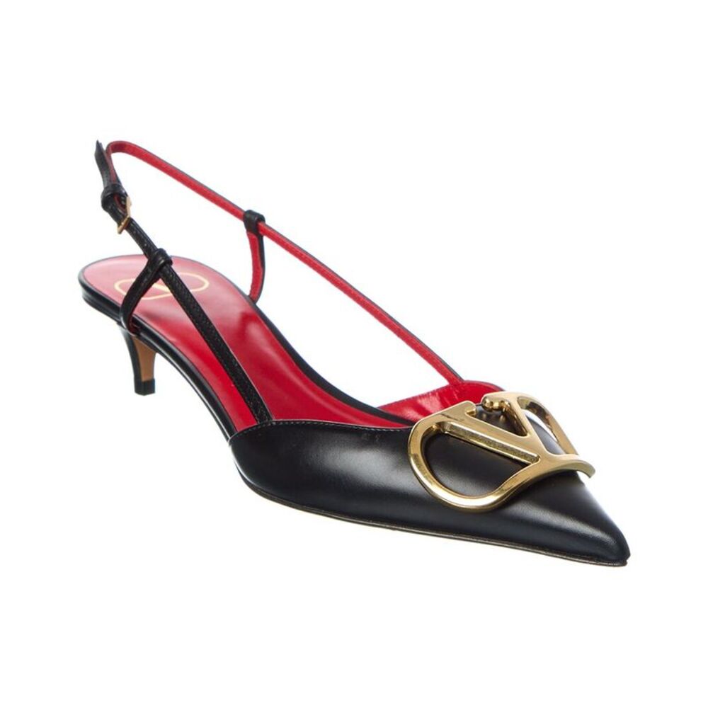 Valentino Vlogo Signature 40 Leather Slingback Pump, Black